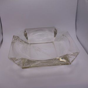 Square Glass Cigar Ash Tray with Wheat Stalk Etching Design